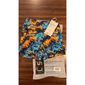 LSKD Fusion Mid Rise 6 Inch Short Pockets React Print Blue Orange Small NEW NWT